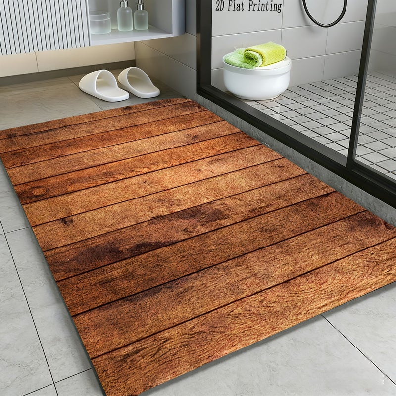Natural Brown Wood Grain Bathroom Mat Non Slip Flannel Anti Skid Carpet 19.69 x 31.49 Inches - Image 2