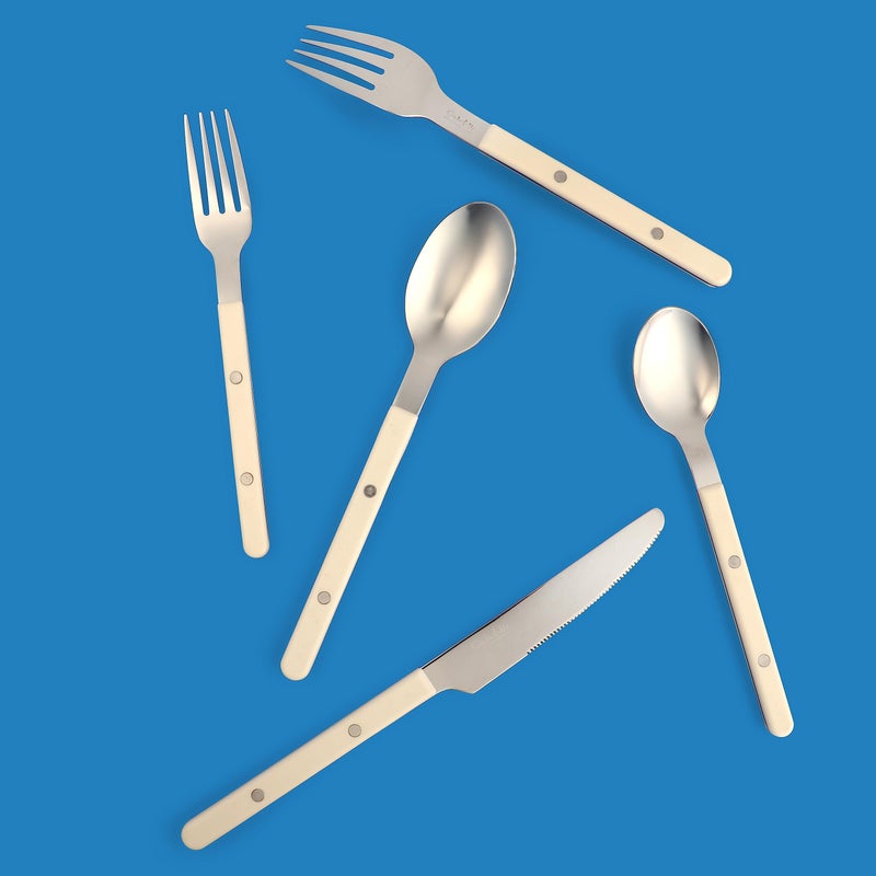 Sur La Table Kitchen Essentials 20 Piece Flatware Silverware Set - Stainless Steel Utensils - Forks, Spoons, Knives - Linen - Image 3