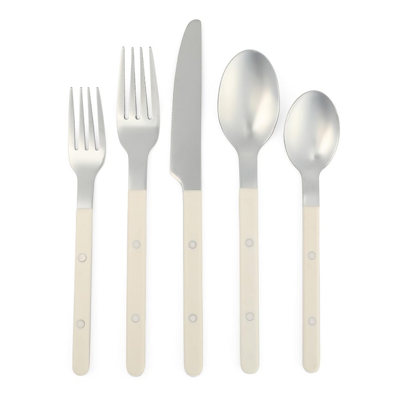 Sur La Table Kitchen Essentials 20 Piece Flatware Silverware Set - Stainless Steel Utensils - Forks, Spoons, Knives - Linen - Image 1