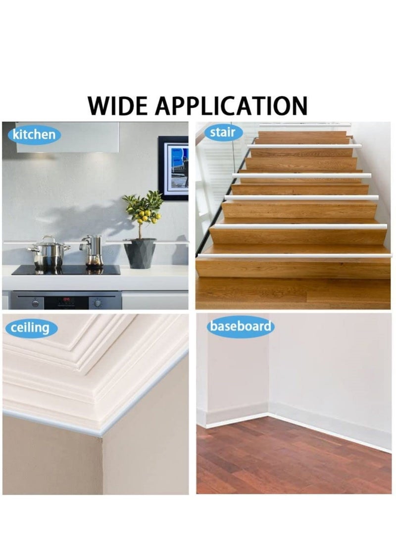 SYOSI شريط تزيين دائري مرن من PVC بطول 5م، حواف بلاط الأرضيات ذاتية اللصق، حواف بلاط الأرضيات المُركّبة، شريط ملء الفجوات لتغطية حواف خزائن الجدران، السّكرتينغ، أسطح العمل، حواف النوافذ والأبواب، أبيض - Image 3