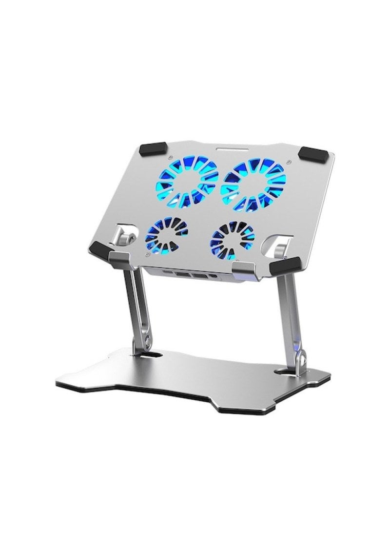 Folding Mini Aluminum Alloy Tablet PC Bracket with 4 Fan Radiator - Lifting Flat Panel Cooling Stand for Desktop - Image 1
