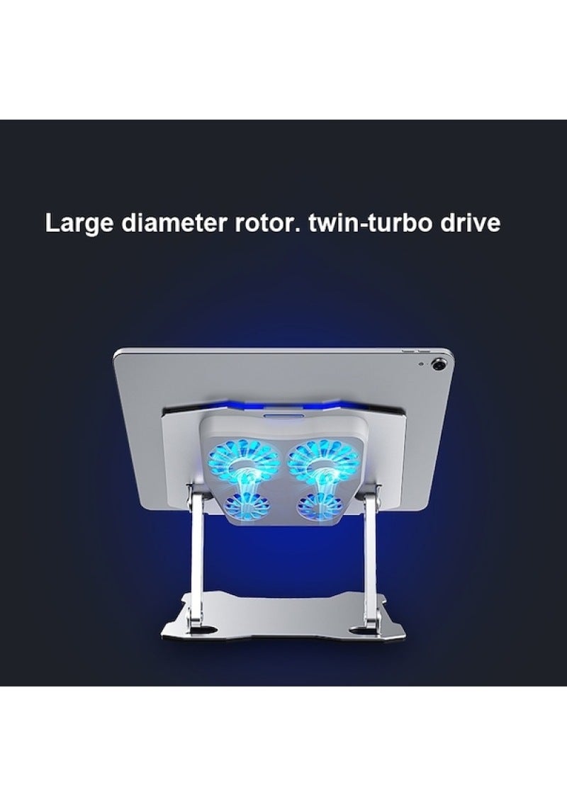 Folding Mini Aluminum Alloy Tablet PC Bracket with 4 Fan Radiator - Lifting Flat Panel Cooling Stand for Desktop - Image 3