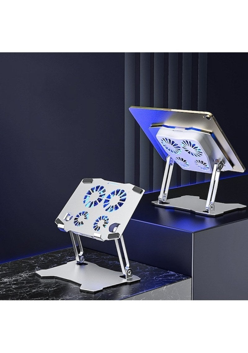 Folding Mini Aluminum Alloy Tablet PC Bracket with 4 Fan Radiator - Lifting Flat Panel Cooling Stand for Desktop - Image 2