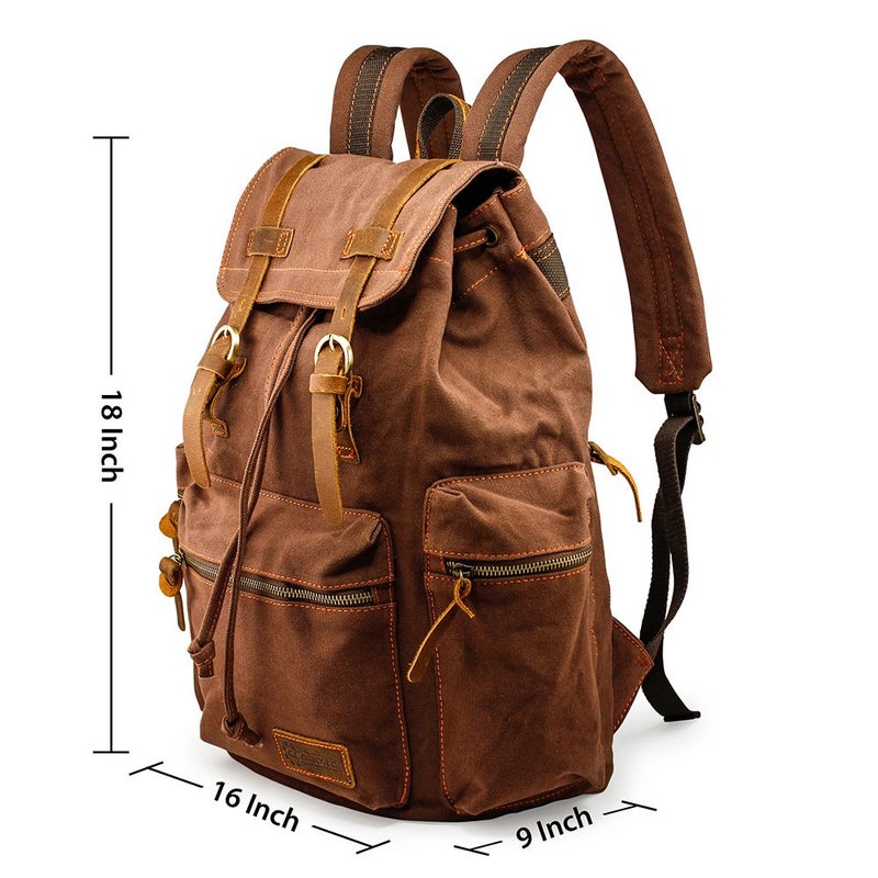 GEARONIC Vintage Canvas Backpack, Casual Daypack Backpacks for Men Women, 15inch Laptop Bag Travel Hiking Camping Rucksack - Coffee - Image 3