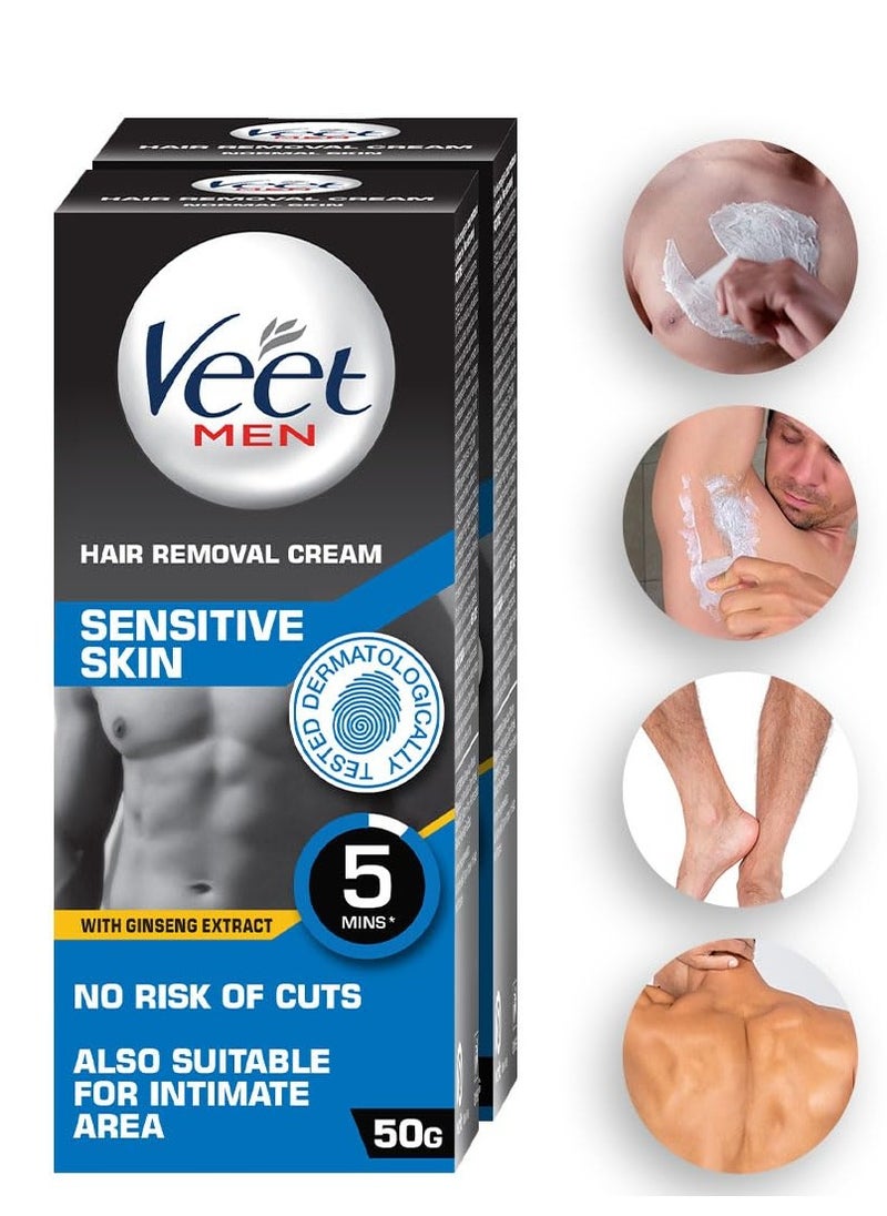 Veet Veet Hair Removal Cream for Men, Sensitive Skin, 50g Each (Pack of 2)  - Image 1