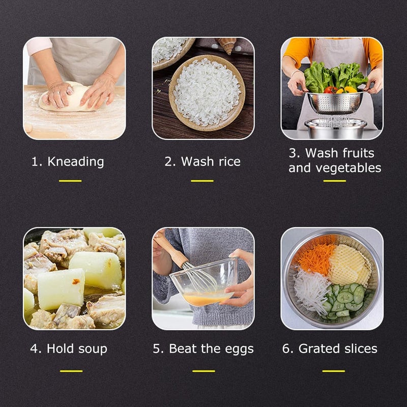 Pilipane Stainless Steel Rice Washing Bowl Multifunction 3 In 1 Colanders Basin Kitchen Grater Set Bowl Grater Strainer for Rice Salad Maker - Image 5