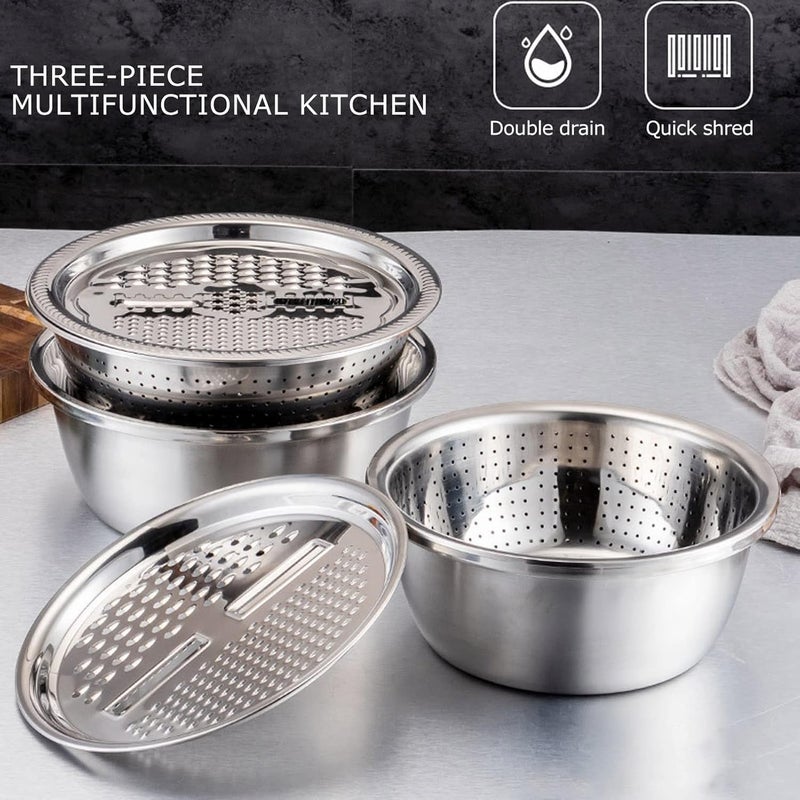 Pilipane Stainless Steel Rice Washing Bowl Multifunction 3 In 1 Colanders Basin Kitchen Grater Set Bowl Grater Strainer for Rice Salad Maker - Image 4