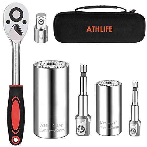 Athlife Universal Socket Wrench Set 1132mm 719mm Professional Sockets Tools Multifunction Wrench Repair Tool Kit with 38 inch Ratchet Wrench  Power Drill Adapter Chrome Vanadium Steel - Image 1