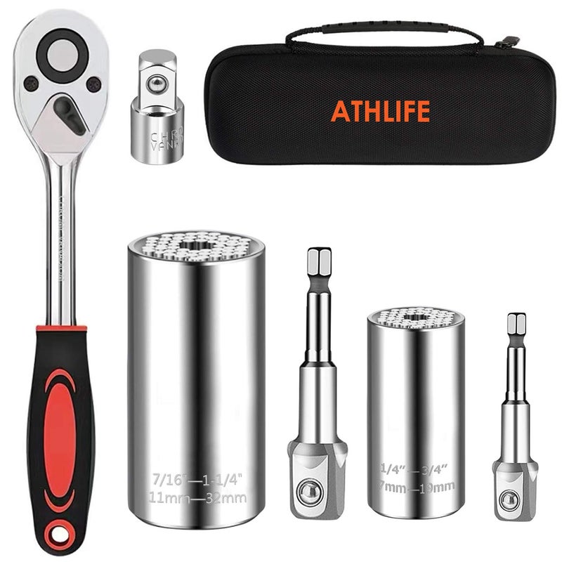 Athlife Universal Socket Wrench Set 1132mm 719mm Professional Sockets Tools Multifunction Wrench Repair Tool Kit with 38 inch Ratchet Wrench  Power Drill Adapter Chrome Vanadium Steel - Image 3