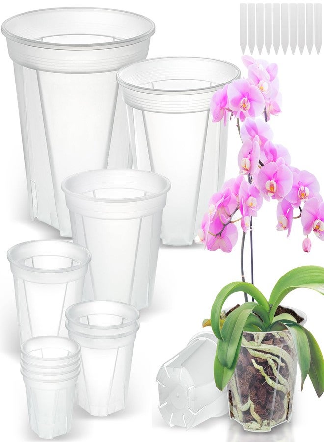 VIOBEPASS Clear Nursery Pots with Drainage 10 Pack, 10"/8.5"/7"/6"/5"/4" Plastic Orchid Nursery Pots for Plants with 10 Plant Labels for Seedling Plant, 6 Sizes Flower Pots Variety for Indoor Outdoor Repotting - Image 1