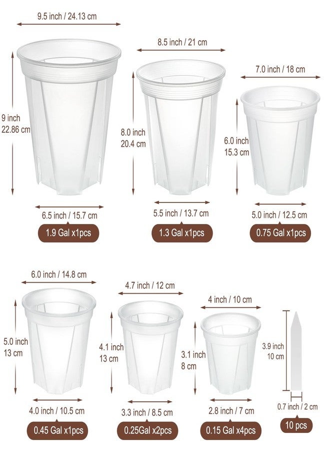 VIOBEPASS Clear Nursery Pots with Drainage 10 Pack, 10"/8.5"/7"/6"/5"/4" Plastic Orchid Nursery Pots for Plants with 10 Plant Labels for Seedling Plant, 6 Sizes Flower Pots Variety for Indoor Outdoor Repotting - Image 2