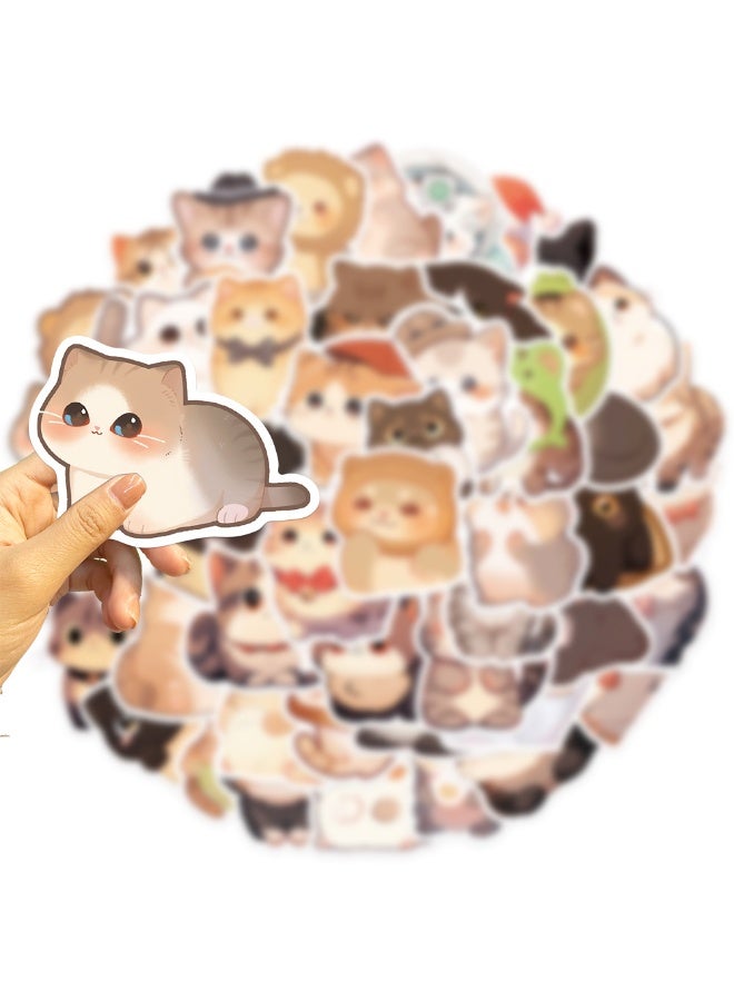 NIBEMINENT 50 Pcs Round-Eyed Cat Deco Kit Waterproof Stickers, High Definition Printing Bright Colors, Suitable for Laptop Skateboard Luggage Water Bottle Guitar DIY - Image 2