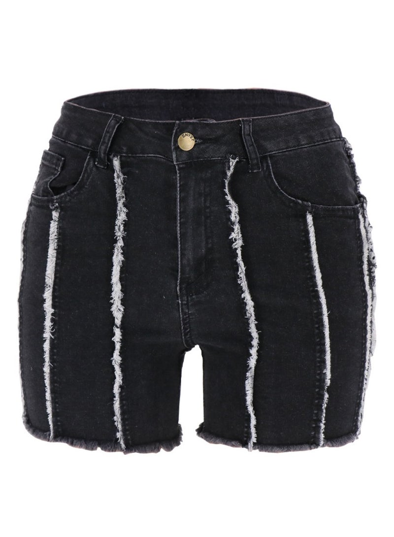 Loquat Vintage Fray-edged Irregular Legs Popular Jeans Straight Shorts  - Image 1