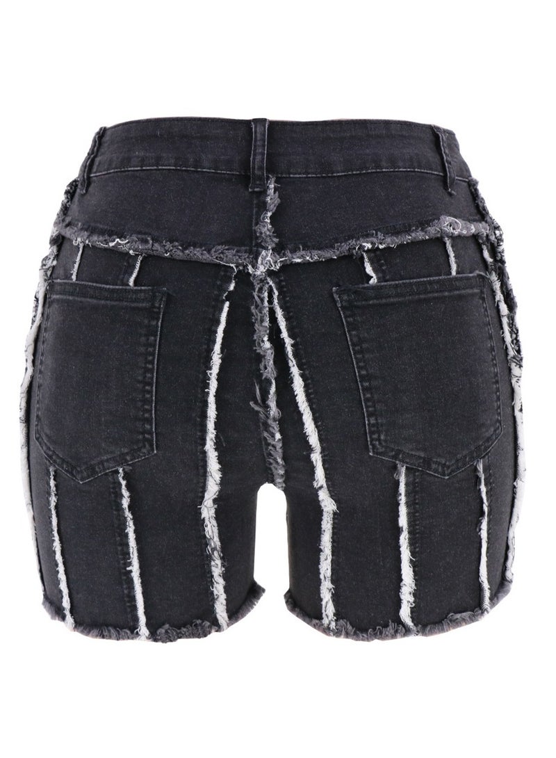 Loquat Vintage Fray-edged Irregular Legs Popular Jeans Straight Shorts  - Image 2