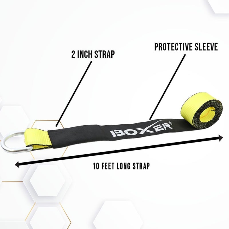 Boxer 2 Inch x 10Ft Lasso Tow Strap with D Ring & Protective Sleeve – 10,000lbs Capacity (4-Pack) - Image 2