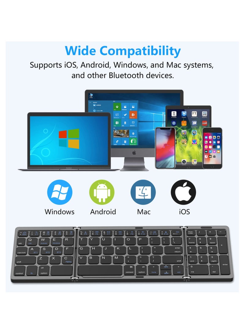 erorex Foldable Bluetooth Keyboard, Foldable Wireless Portable Keyboard with Numeric Keypad, USB-C Rechargeable for iOS, Android, Windows System Laptop Tablet Smartphone Device (Not Full Size) - Image 3