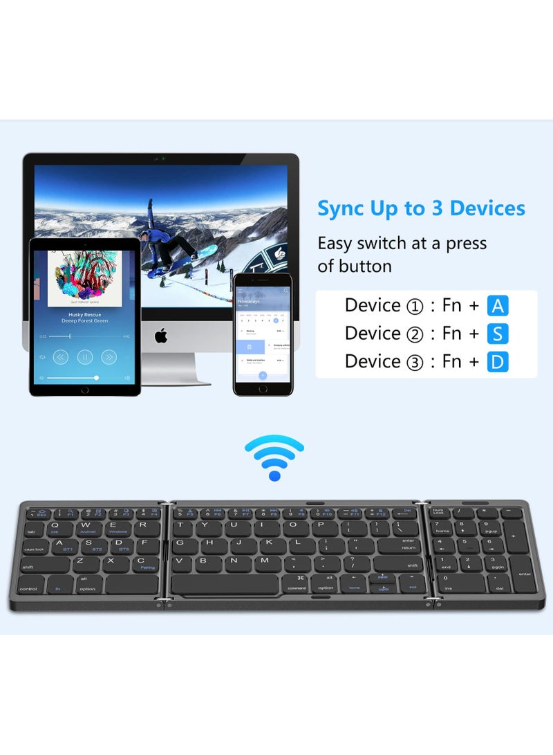 erorex Foldable Bluetooth Keyboard, Foldable Wireless Portable Keyboard with Numeric Keypad, USB-C Rechargeable for iOS, Android, Windows System Laptop Tablet Smartphone Device (Not Full Size) - Image 4