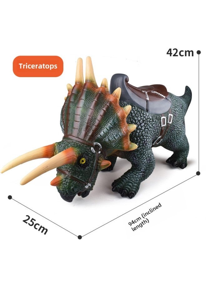 Large Size Simulation Soft Glue Dinosaur Toy Sounding Tyrannosaurus Rex Triceratops Animal Model Boys Children's Stall-Color:Triceratops With Saddle 100cm - Image 1