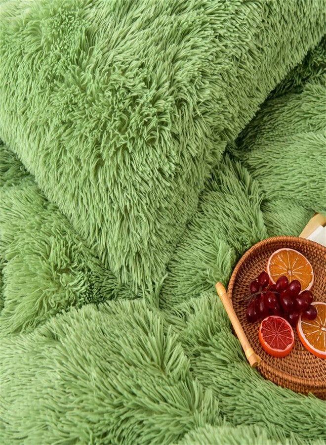 Gusuhome Shaggy Faux Fur Comforter Set Full/Queen Size Green Plush Fuzzy Bedding Set Ultra Soft Fluffy Microfiber Comforter 3 Pieces (1 Plush Furry Comforter + 2 Pillowcases) - Image 5