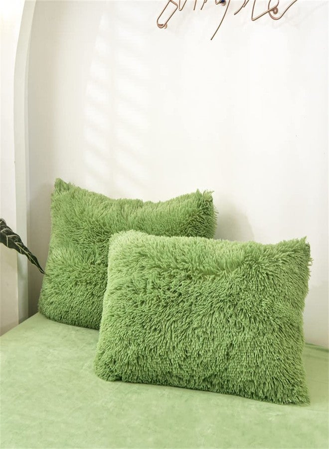 Gusuhome Shaggy Faux Fur Comforter Set Full/Queen Size Green Plush Fuzzy Bedding Set Ultra Soft Fluffy Microfiber Comforter 3 Pieces (1 Plush Furry Comforter + 2 Pillowcases) - Image 4