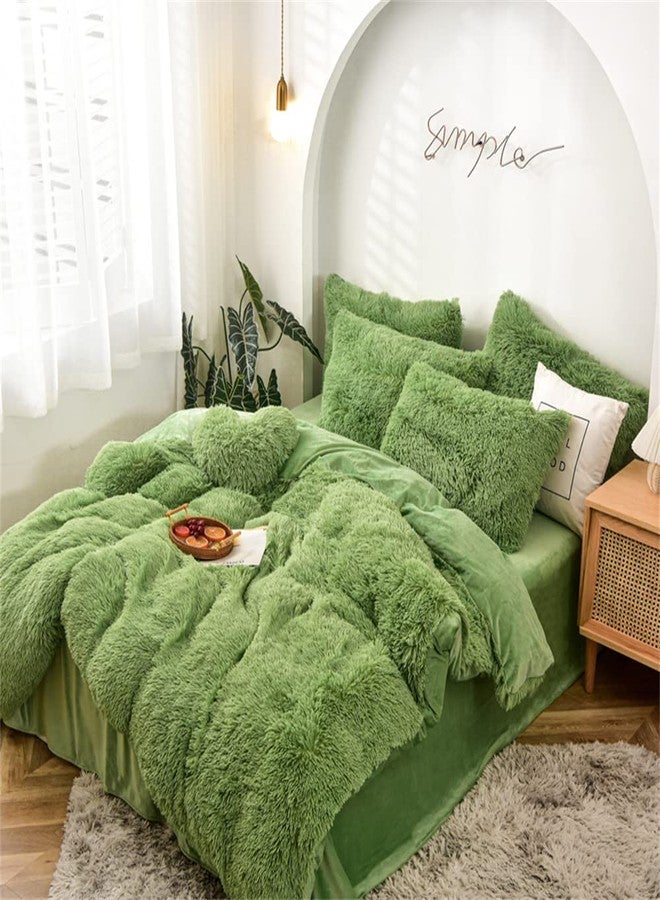 Gusuhome Shaggy Faux Fur Comforter Set Full/Queen Size Green Plush Fuzzy Bedding Set Ultra Soft Fluffy Microfiber Comforter 3 Pieces (1 Plush Furry Comforter + 2 Pillowcases) - Image 2