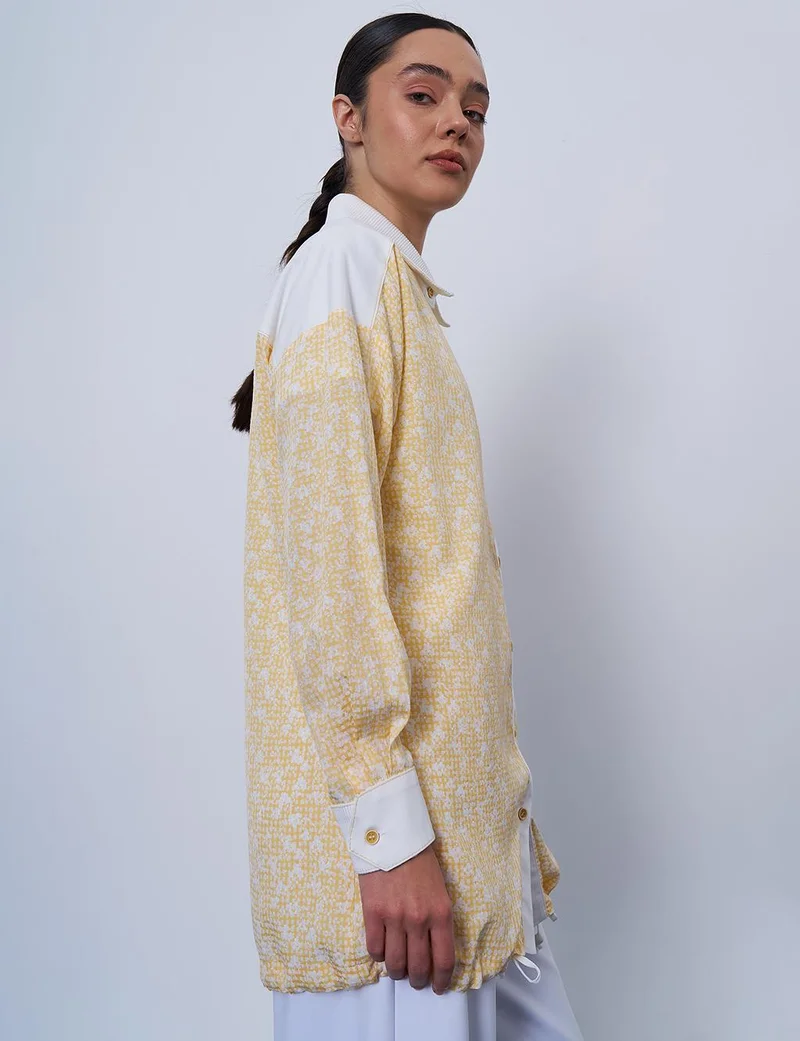 Kayra Floral Patterned Crinkled Tunic in Yellow