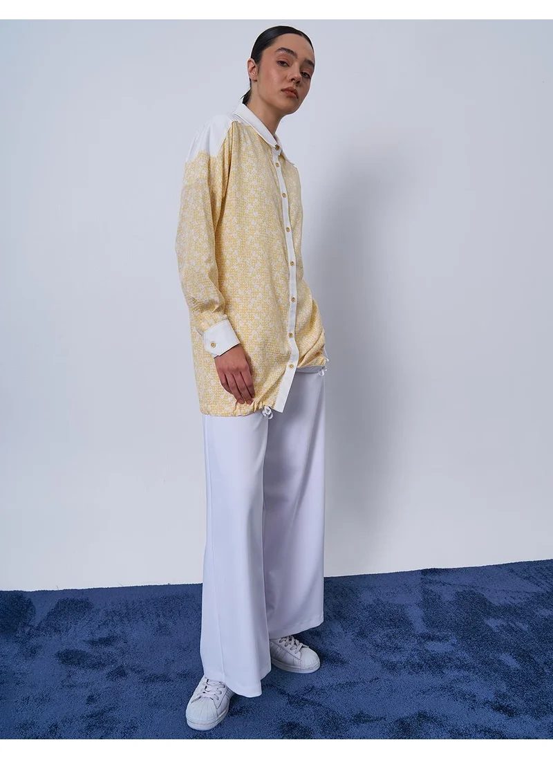 Kayra Floral Patterned Crinkled Tunic in Yellow
