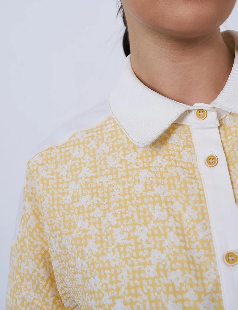 Kayra Floral Patterned Crinkled Tunic in Yellow