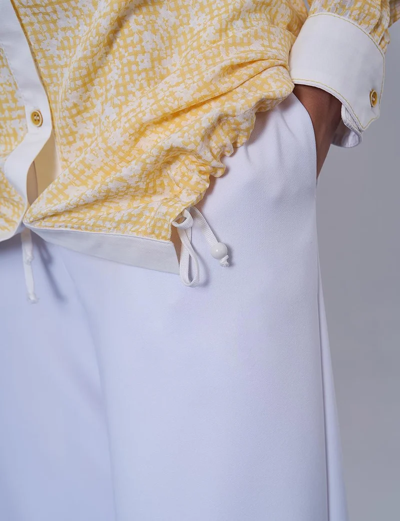 Kayra Floral Patterned Crinkled Tunic in Yellow