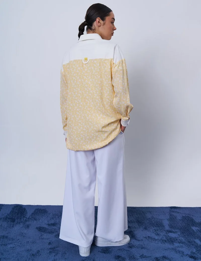Kayra Floral Patterned Crinkled Tunic in Yellow