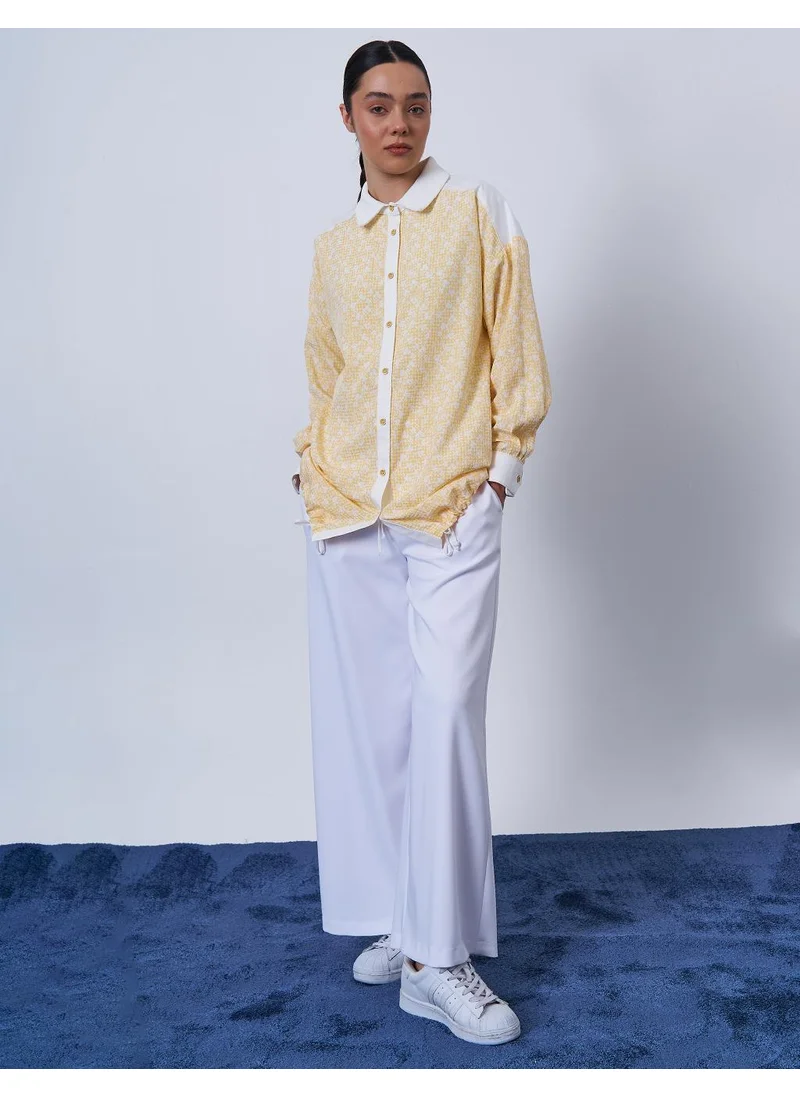 Kayra Floral Patterned Crinkled Tunic in Yellow