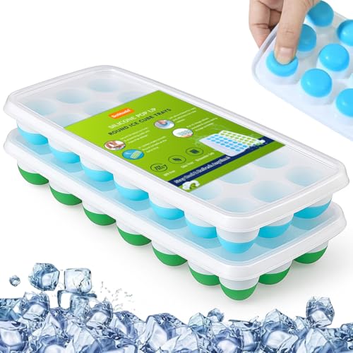 Solitude 4 Pcs Silicone Round Pop Up Ice Cube Mold Trays with 84 Cavities and Lid for Freezer with Easy Release Flexible Silicone Bottom, Stackable Whiskey Bar Ice Cube Moulds (Multicolor, Pack of 4) - Image 1