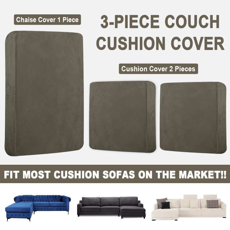 BT.WA Sectional Couch Covers for 3-Piece Seat Cushion Velvet Separate L Shape Couch Cover Stretch Sofa Slipcover with 2 Pieces Pillowcases Furniture Protector (Sofa 2 Seater + 1 Chaise  Olive Green) - Image 4