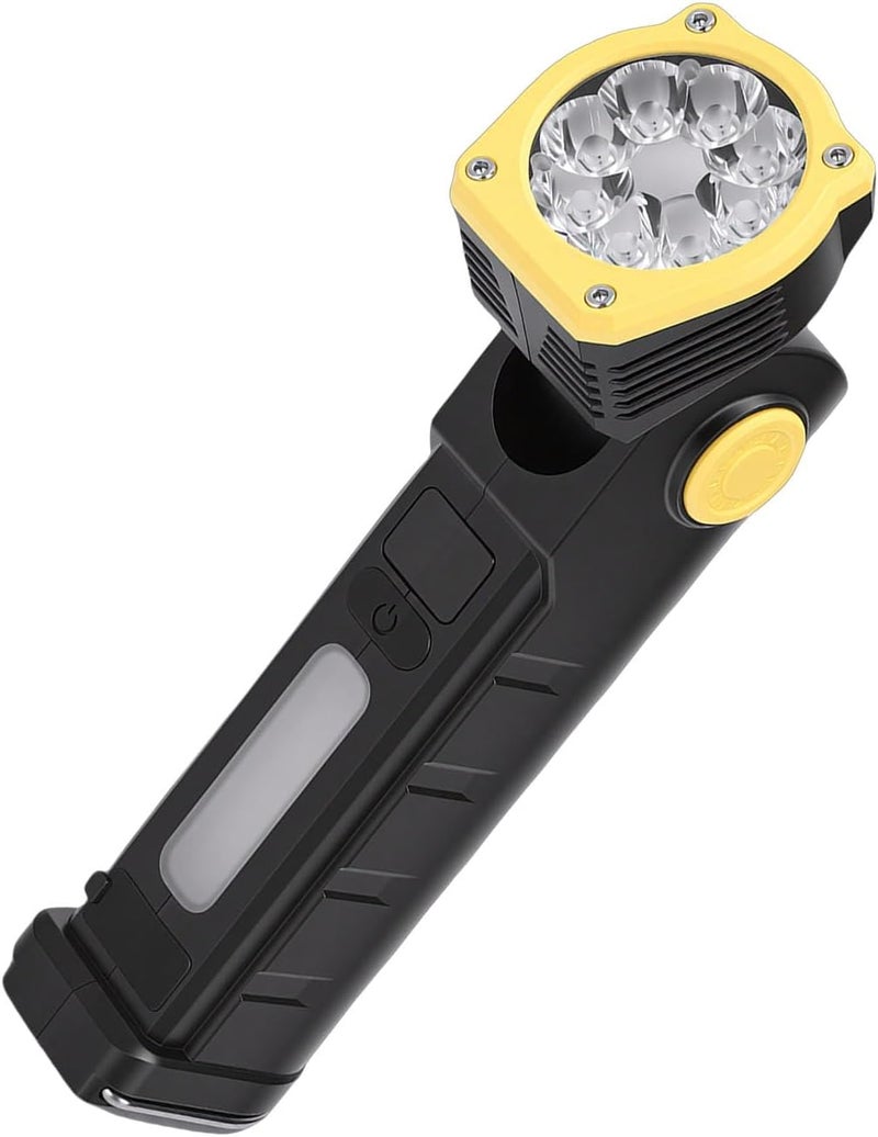 مصباح عمل LED قابل للتحريك بمغناطيس وخطاف، يمكن تدوير الضوء الرئيسي 90 درجة، مثالي لإصلاح السيارات والتخييم وحالات الطوارئ، مصنوع من مادة ABS، ببطارية سعة 1200 مللي أمبير ساعة، لون أصفر - Image 1