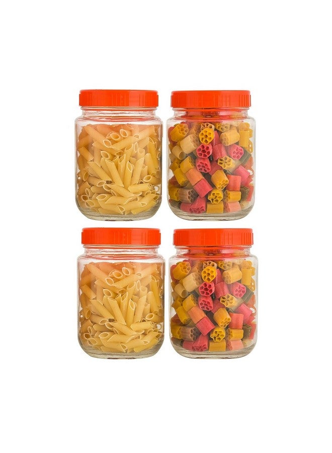 Cloudmart Piramal Glass Jar 1.5litter Round pickle Jars for kitchen home storage Transparent airtight Glass Containers for Kitchen Pantry, Flour, Cereal, Masala, Dry Fruits|Red Cap(1500ml, Set of 4)  - Image 1