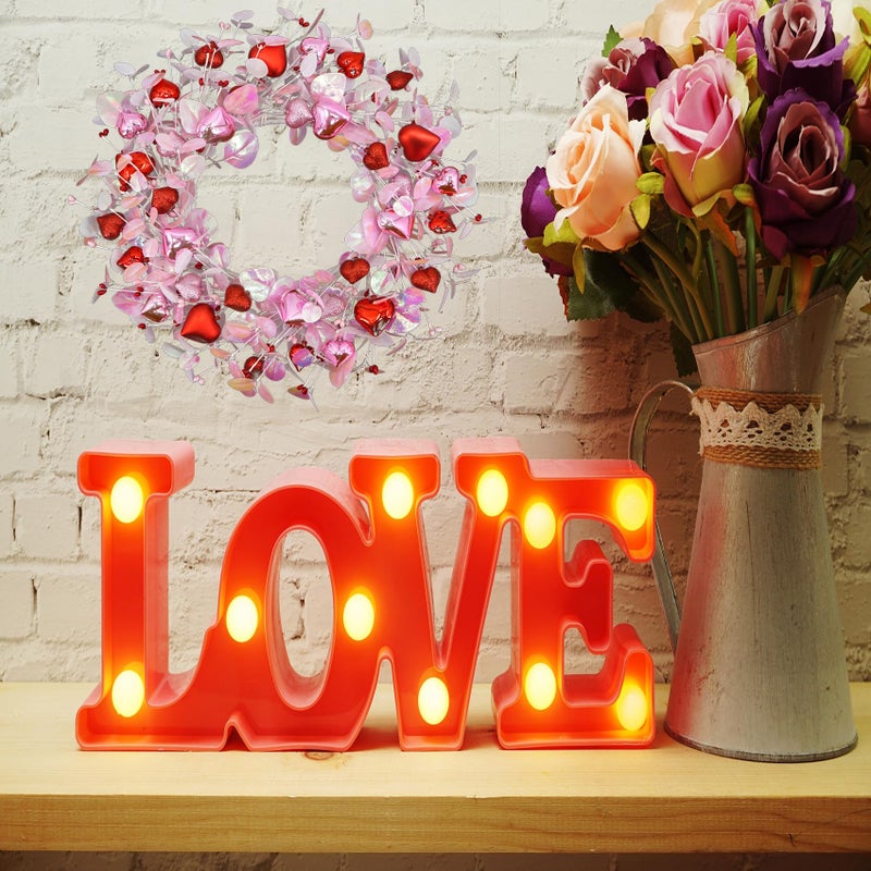 AMF0RESJ Valentine's Day Wreath for Front Door Valentine Wreath with Pink Eucalyptus Leaves,Pink and red Hearts for Indoor Outdoor Wedding Anniversary Party Home Wall Window Festival Decoration - Image 4
