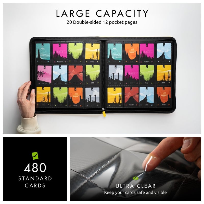 Vault X 12 Pocket Trading Card Zip Binder, 480 Cards, Premium Exo-Tec Album Material, 20 Side-Loading Pages, Folder, Sports, TCG (Yellow) - Image 3