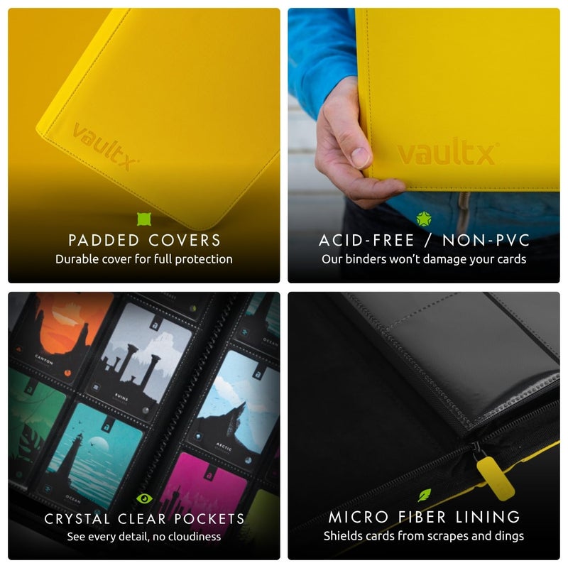 Vault X 12 Pocket Trading Card Zip Binder, 480 Cards, Premium Exo-Tec Album Material, 20 Side-Loading Pages, Folder, Sports, TCG (Yellow) - Image 5