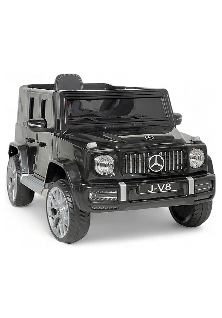 البدر سيارة مرسيدس لعبة للأطفال على طراز جي كلاس اي ام جي  مع جهاز تحكم عن بعد ومحركين كهربائيين وبطارية 12 فولت مع أبواب قابلة للفتح من البدر، لون أسود تناسب الأطفال أعمار من 2 - 8 سنوات من البدر - Image 1