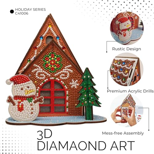 Party Ready 3D Diamond Painting Gingerbread House Christmas Cabin Kit – DIY Holiday Décor, Full Drill Mosaic Art, Festive Craft Kit (Gingerbread House) - Image 2