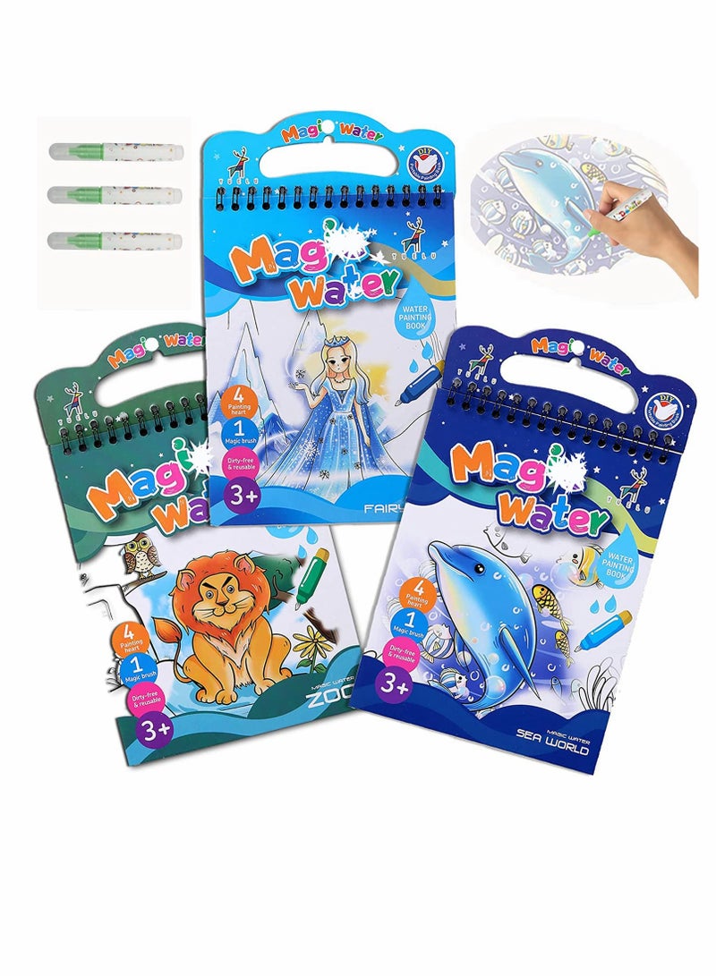 SYOSI 3 Pack Water Coloring Books for Toddler Reusable Magic Paint with Water Coloring for Kids Educational Learning Toddlers Travel Toys with Pens Best Birthday Gifts for Kids - Image 1