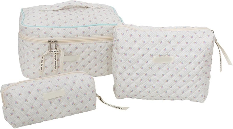3 Pcs/Set Toiletry Bag Travel Makeup Large Capacity Wash Flower Print Cosmetic Handheld Storage Pen - Image 3