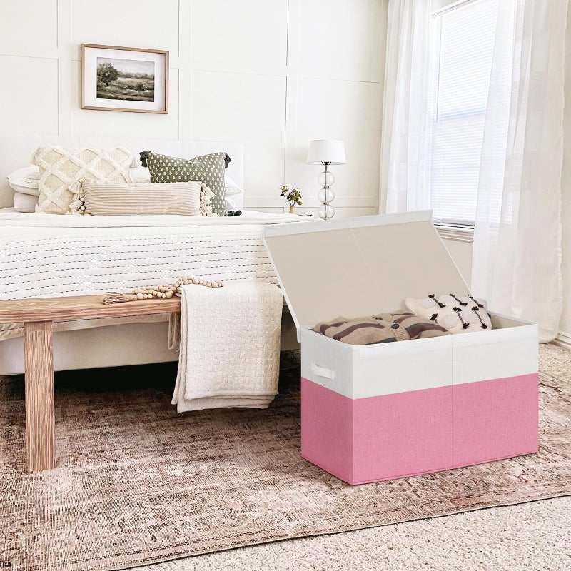 INDRESSME 25"x13"x16" Large Toy Storage Box with Lid, Collapsible Storage Organizer Baby Toy Storage for Kids Boys Girls, Toy Bin Organizer for Nursery, Bedroom, Living Room (Pink & White) - Image 5