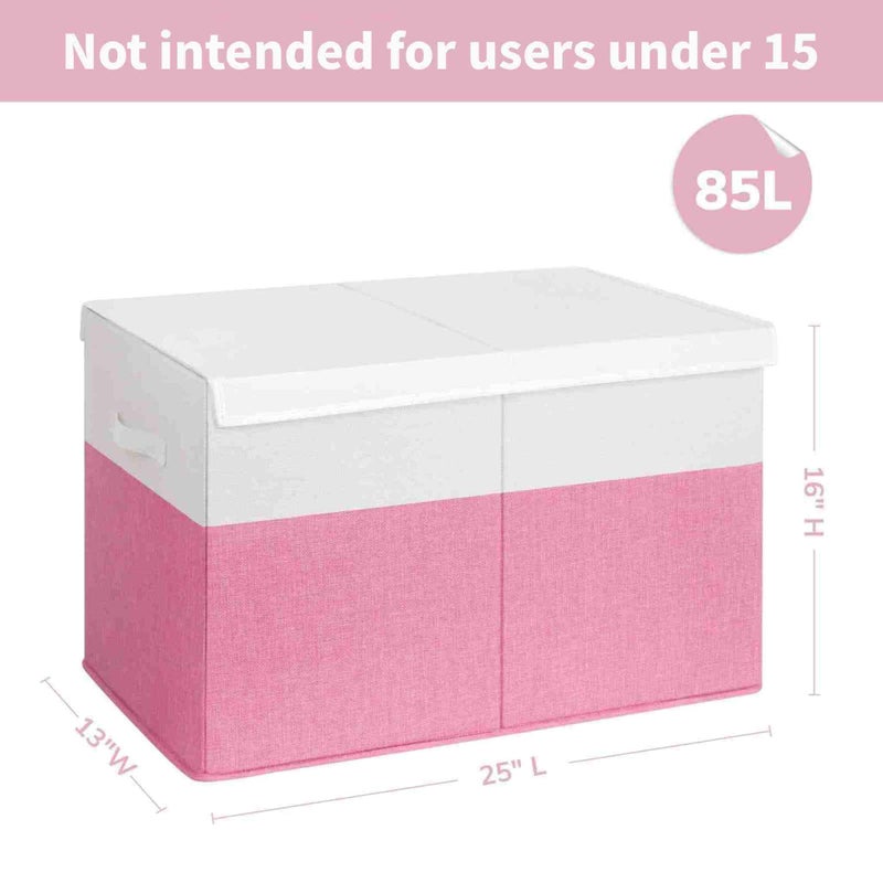 INDRESSME 25"x13"x16" Large Toy Storage Box with Lid, Collapsible Storage Organizer Baby Toy Storage for Kids Boys Girls, Toy Bin Organizer for Nursery, Bedroom, Living Room (Pink & White) - Image 2