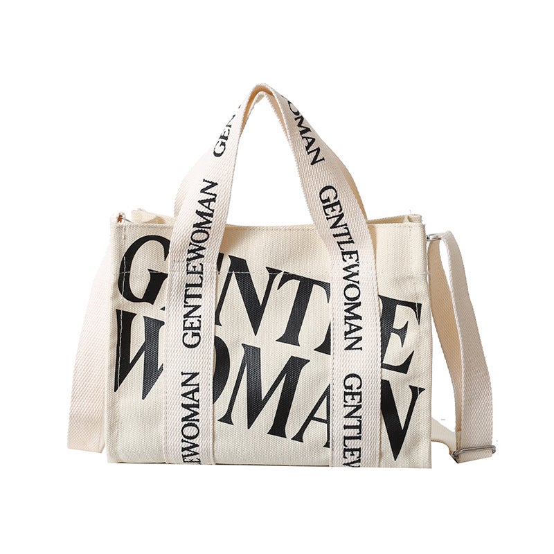 Letter Contrast Color Canvas Bag Fashion Small Tote Bag Trendy Shoulder Crossbody Bag Handbag - Image 1