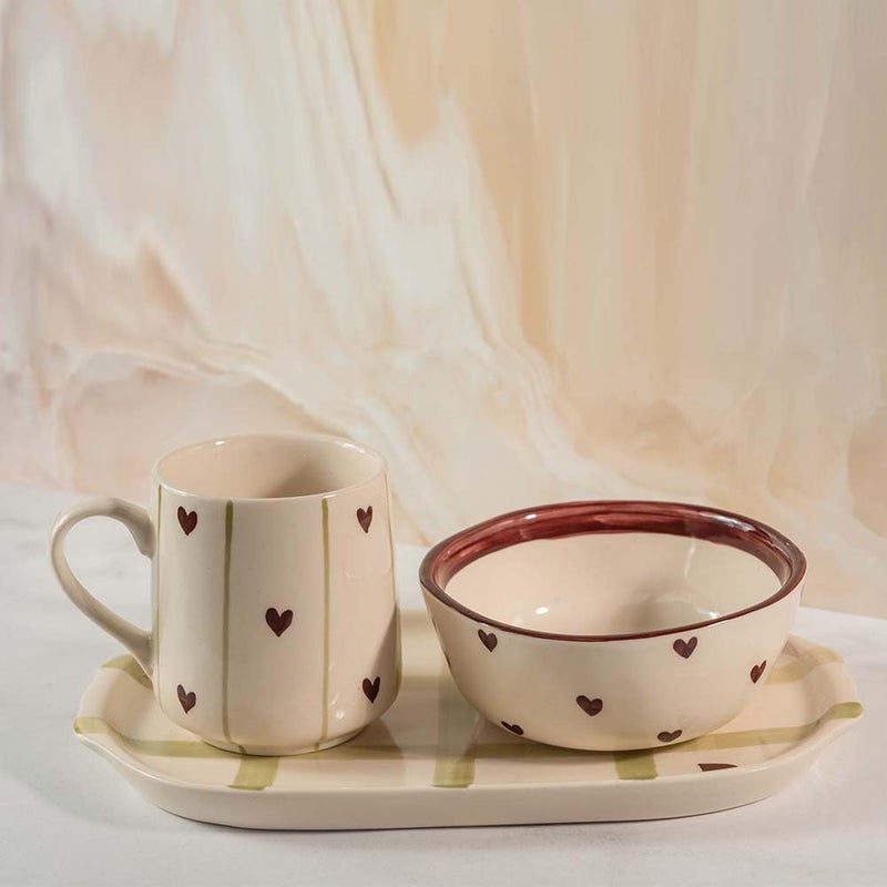 Holm Story Holm Story Lovestruck Red Breakfast Set | Serving Tray | Cereal Bowl | Coffee Mugs | Ceramic | Serve Breakfast | Morning Set - Image 2