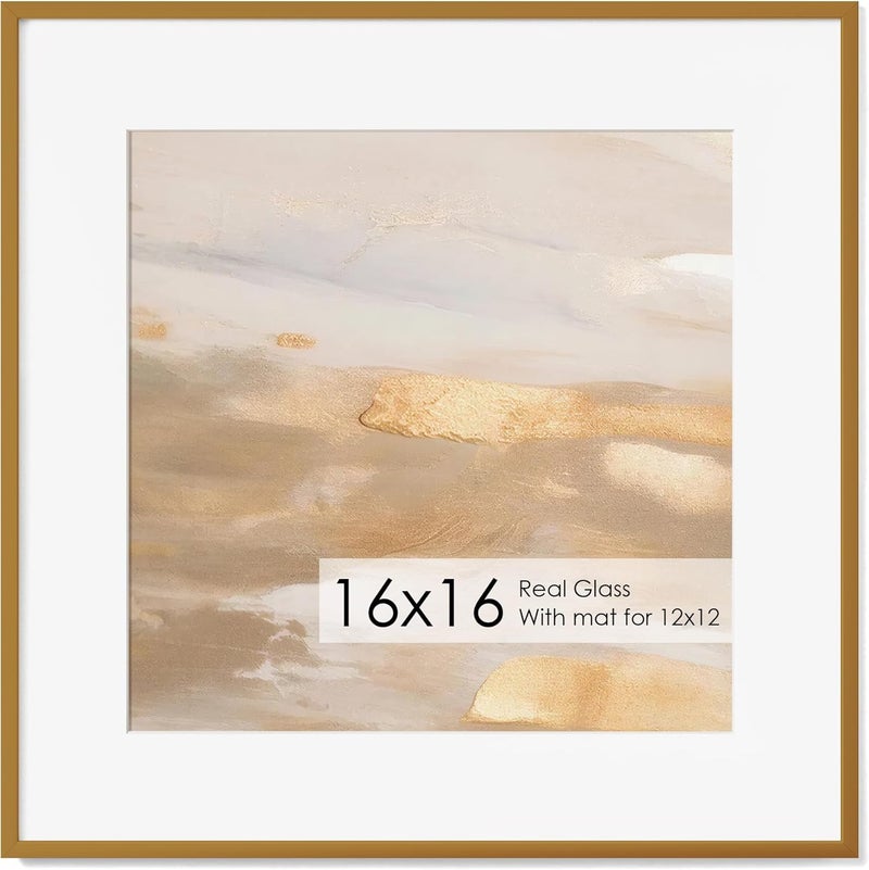 Fun Memories إطار صور معدني 16x16 مع حشوة 12x12، تشطيب ألومنيوم فرشاة، واجهة زجاج مقوى، وملحقات تعليق مرفقة - إطارات عرض حائط متعددة الاستخدامات للاتجاه العمودي أو الأفقي-برونزي - Image 1