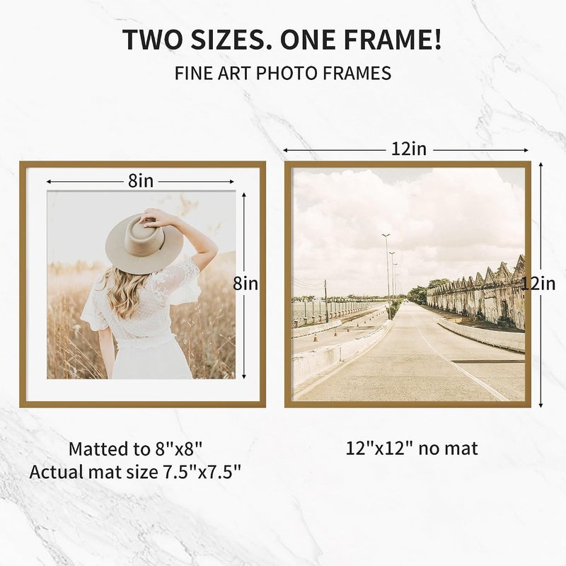 Fun Memories إطار صور معدني 16x16 مع حشوة 12x12، تشطيب ألومنيوم فرشاة، واجهة زجاج مقوى، وملحقات تعليق مرفقة - إطارات عرض حائط متعددة الاستخدامات للاتجاه العمودي أو الأفقي-برونزي - Image 3