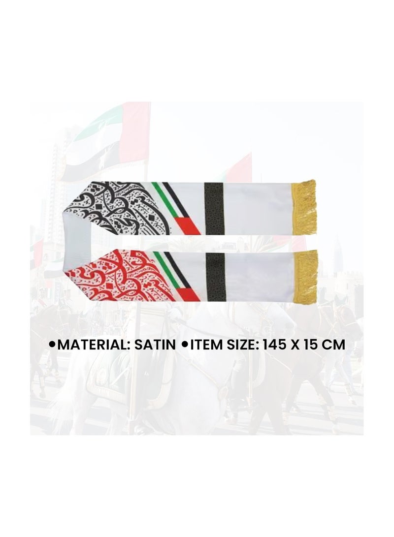 Pack of 2 UAE National Day Scarf and Rosette Combo for Kids - Perfect for National Day Parades, Festivals, and Events - Comfortable Fabric for All-Day Wear - Image 2