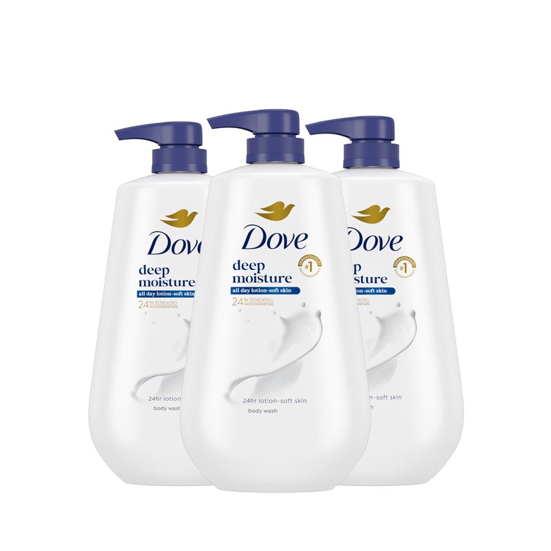 Dove Body Wash with Pump 3 Count Deep Moisture for 24hr Lotion-Soft Skin Moisture Moisturizing Skin Cleanser with No Sulfates No Parabens - Image 1